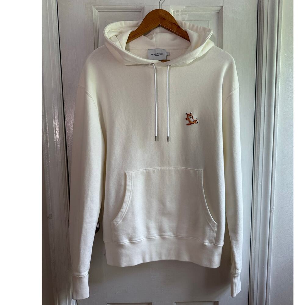 Maison Kitsune Fox Head Patch Classic Hoodie White Mens Medium M EUC
